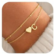 TINGN Armband Gold Damen, Herz Armbänder für Frauen Mädchen 14K Gold Vergoldete Buchstaben C Armband | Teenager Mädchen Geschenke | Geburtstag Geschenke für Frauen Freundin Mama Geschenk
