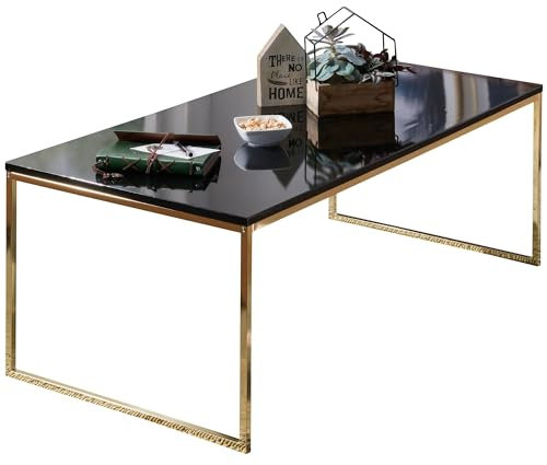 FineBuy Couchtisch 120x45x60 cm Metall Holz Sofatisch Schwarz/Gold, Design Wohnzimmertisch rechteckig, Stubentisch mit Metallgestell, Kaffeetisch klein, Wohnzimmer Loungetisch modern