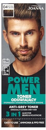 POWER MEN Toner Natural Brown – Haar Toner für Männer – Graue Haare kaschieren in 10 Minuten – Bart & Kopfhaar – ohne Ansatz – 80g