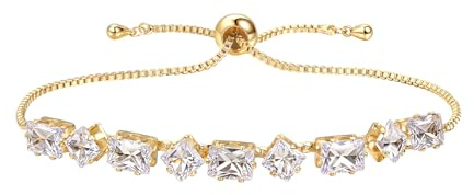 QINGZY Armband Damen, Silber Gold 14K, Armband Glitzer Zirkonia 5A, Armbänder Verstellbare Stapelbare, Bracelet Women, Kettenarmband Armkette für Frauen Mädchen Ehefrau Mutter Schmuck Geschenk (Gold)