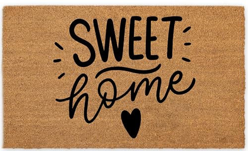 COCONIQ Coir Door Mats 43x76 cm, Non-Slip Sturdy, PVC Backed Heavy Duty, Easy to Clean, Ideal for Door Entrance, Patio, Porch, Backyard, Garages, Sweet Home with Hearts