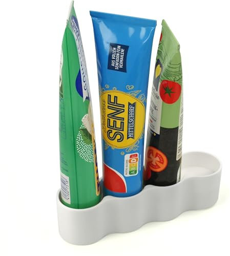 Luminick Tubenhalter, Tubenständer, Kühlschrank Organizer weiß für 4 Tuben, für Senf, Mayo, Tomatenmark etc., Ordnung, Hygiene und Sichtbarkeit, Halterung für Standardtuben