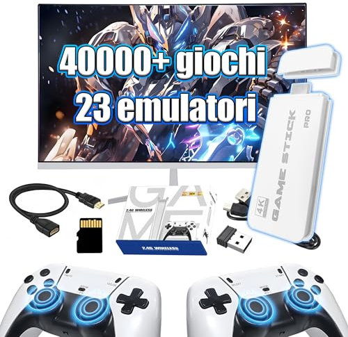 M15 Console di gioco retrò,oltre 40000 giochi classici,Retro Game Stick con 23 emulatori,TV Game Stick con uscita 4K HD,con 2 controller wireless a 2,4 GHz,console per videogiochi plug and play(128G)