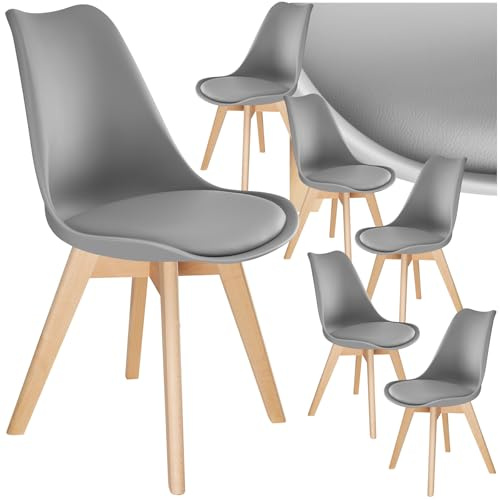 tectake® Esszimmerstühle 6er Set, Stühle mit Schalensitz, Küchenstühle modern, Essstühle, Wohnungseinrichtung skandinavisch für Wohnzimmer, Esszimmer, Küche und Büro - grau, 6er Set
