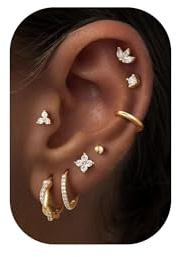 Turandoss 8 Paar Ohrstecker Gold für Damen, Hypoallergene 14K Vergoldete Ohrringe Helix Piercings Klein Creolen Medizinische Ohrstecker Conch Tragus Piercing Ohr Stecker für Mehrfachpiercing