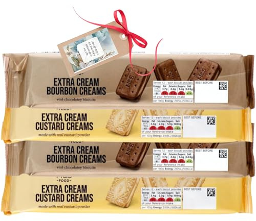 Biscuit Bundle With Extra Bourbon Creams And Extra Custard Creams Flavours Biscuit Snack 165g (4 Pack) - By Oerich Gift