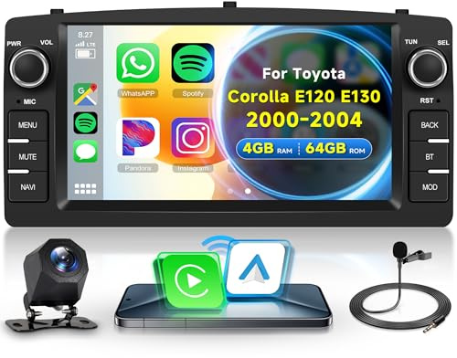 Rimoody 4G+64G Android Autoradio für Toyota Corolla E120 E130 2000-2007 BYD F3 2006-2013 mit Wireless Carplay Android Auto Navi GPS WiFi 7 Zoll Radio mit Bluetooth FM/RDS/32 EQ/USB/SWC Rückfahrkamera