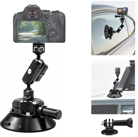 5” Camera Suction Mount with Magic Arm for Car Window Glass Windshield | 132lbs Heavy-duty Pump Vacuum Suction Cup Adjustable Holder with ARRI 1/4 & 3/8 Thread compatible for Insta360 X5-X/DSLR