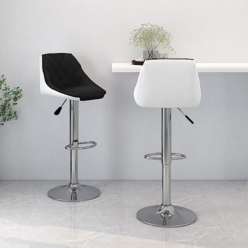 Hoopleep Barhocker Set, 2 STK. Schwarz und Weiß Kunstleder, Höhenverstellbar mit Rückenlehne, Drehbar, Verchromter Stahlfuß, Fußstütze, Modern für Küche Theke Insel