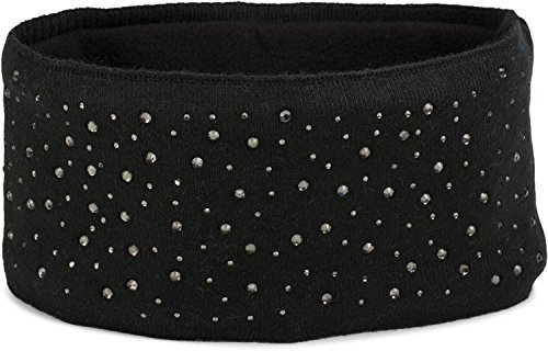styleBREAKER Damen Stirnband mit Strasssteinen und weichem Fleece-Innenfutter, Feinstrick Haarband, warmes Headband 04026003, Farbe:Schwarz