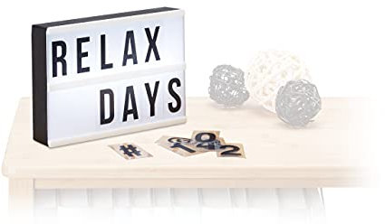 Relaxdays Boîte lumineuse LED blanc Lightbox personnalisable 60 signes lettres chiffres HxlxP: 15 x 21 x 4 cm, blanc/noir