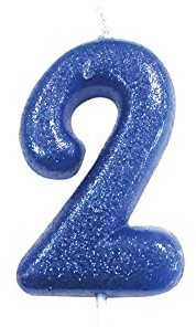 Anniversary House Colourful Blue Glitter Candle, Number 2, 2nd Birthday Cake Topper, 7 Centimeters, AHC30/2