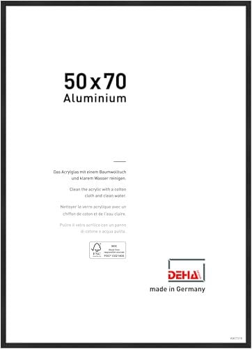 DEHA Design Bilderrahmen, 50 x 70 cm, Aluminium, Schwarz matt, Posterrahmen zum Aufhängen im Hoch- & Querformat, bruchsicheres Kunstglas, Boston