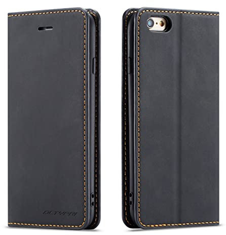 QLTYPRI Case for iPhone 7/8/SE 2020/SE 2022 5G, Premium PU Leather Cover TPU Bumper Card Holder Kickstand Hidden Magnetic Adsorption Flip Wallet Case Cover for iPhone SE 2022/SE 2020/8/7 - Black