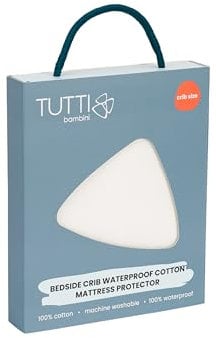Tutti Bambini Crib Mattress Protector, fits CoZee Baby Bedside Cribs - 100% Waterproof, Machine Washable, Absorbent Cotton Fabric - White (83cm x 52cm x 0.2cm) - 100% Cotton