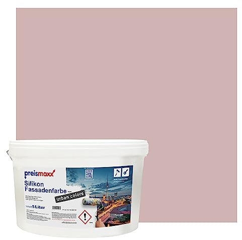 Preismaxx Silikonharz Fassadenfarbe, Graurot Rot 5 Liter, hochwertige, matte, wasserabweisende Aussen-Dispersion, sehr guter Regenschutz - Abperleffekt