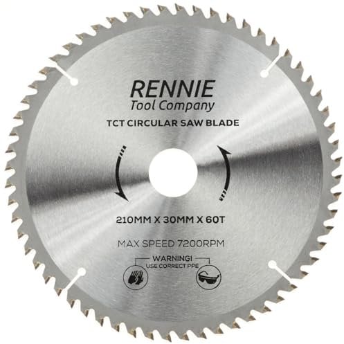 Rennie Tools - 210mm x 30mm x 60T TCT Circular Wood Saw Blade Includes 25mm 20mm & 16mm Bore Reduction Rings. Compatible with Festool Bosch Makita Dewalt Circular Saw Etc, Fits 216mm circular saws.