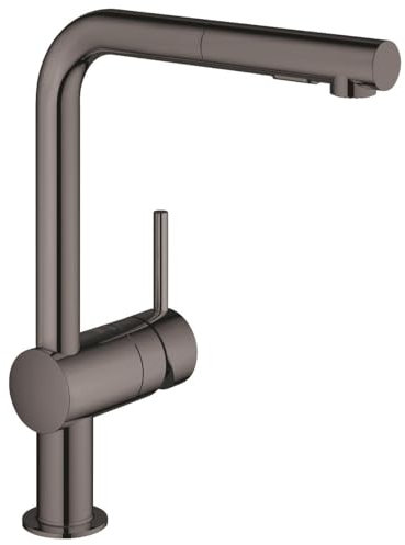 Grohe Mezclador Monomando de Fregadero Minta, DN 15, 30274, desagüe en L, Spray de Doble Enjuague, Color: Grafito Duro - 30274A00