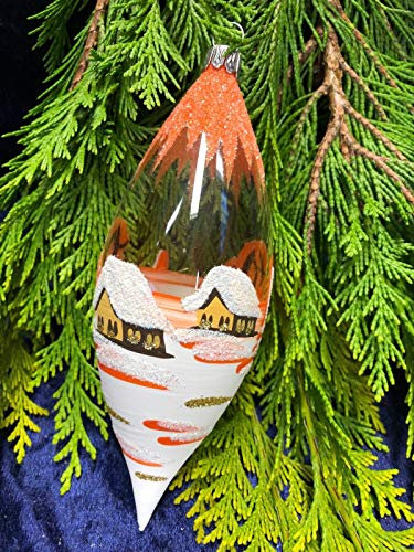 Generisch Zapfen Glas Tannenzapfen Olive Tropfen Christbaum Baumbehang Handarbeit Lauscha, : transparent - orange