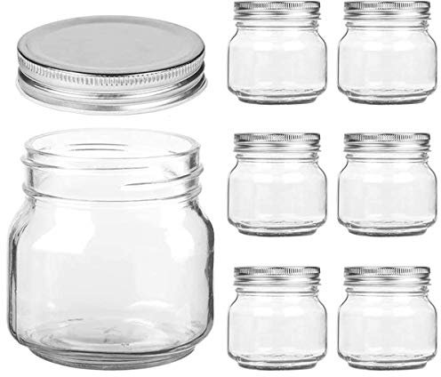 Mason Jars Regular Mouth - 8 oz Clear Glass Jars with Silver Metal Lids for Sealing, Food Storage, Overnight Oats, Jelly, Dry Food, Jam,DIY Magnetic Spice Jars, 6 Pack
