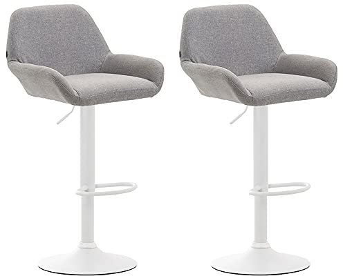 CLP 2er Set Barhocker Braga Mit Stoffbezug I 2 x Barstuhl Mit Lehne Und Fußstütze, Farbe:grau, Gestell Farbe:weiß