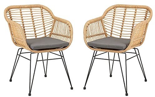 IDIMEX Gartenstuhl Paramo im 2er Set - Korbstuhl aus Polyrattan, Outdoor Stuhl mit gemütlichem Sitzkissen, moderner Esszimmerstuhl