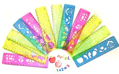12x Kinderlineal 15 cm Schablone Kinder Lineal Lineale Zeichnen Malen Zentimetermaß für Schultüte Zeichenschablone Mitgebsel STUWU