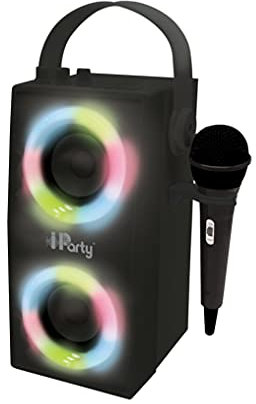 Lexibook, iParty, Altoparlante Portatile Bluetooth Luminoso con Microfono, Effetti Luce, Karaoke, Senza Fili, USB, Scheda SD, Batteria Ricaricabile, Nero, BTP180BKZ