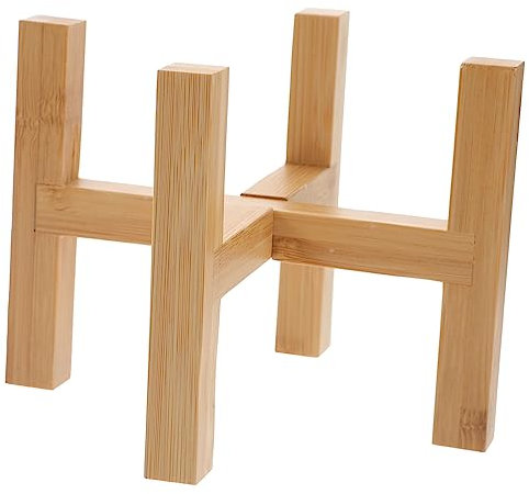 Happyyami Wooden Flower Pot Stand - Four-Legged Indoor Wood Plant Stand for Succulents and Mini Cacti Display with Eco-Friendly Bamboo Tray