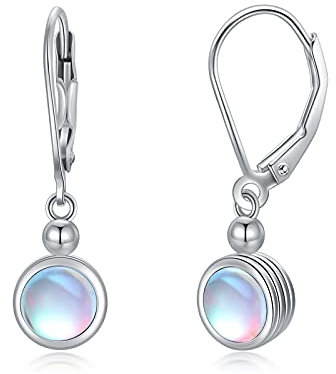 Damen Mondstein Ohrringe aus 925 Sterling Silber Leverback Ohrringe Regenbogen Runde Mondstein Hypoallergene Schmuck für Frauen Mädchen