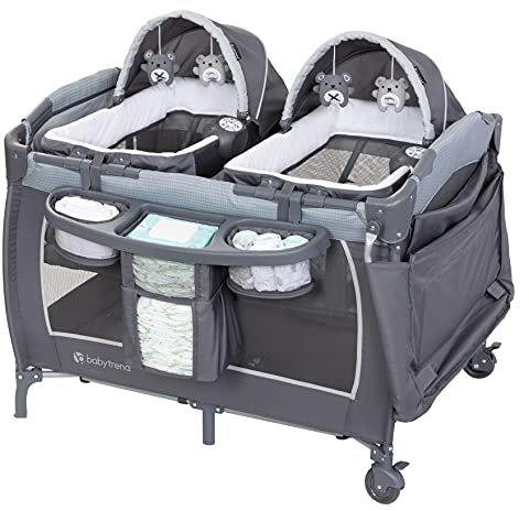 Baby Trend Lil' Snooze™ Deluxe III Nursery Center® Spielplatz für Zwillinge, Cozy Grey