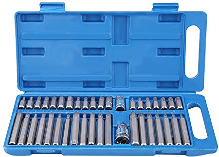 Juego de llaves de vaso hexagonales, 40 piezas Juego de herramientas de juego de brocas hexagonales de estrella Torx estriadas de 1/2 pulgada Unidad de 3/8 pulgadas con estuche de transporte azul