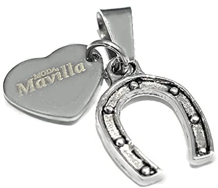 MODA MavillA Ciondolo acciaio ciampa cavallo portafortuna e cuore. Made in Italy. bracciale in acciaio emozionale - frasi, pensieri, parole con charms - ciondolo pendente scaramantico