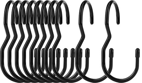 SAVITA 10pcs Purse Bags Hangers, Heavy Duty S Shaped Hooks Handbags Twist Design with Rubber Stopper for Closet Living Room Kitchen Bathroom S Hooks Rod for Clothes Jeans Hat Belts Plants (Black)