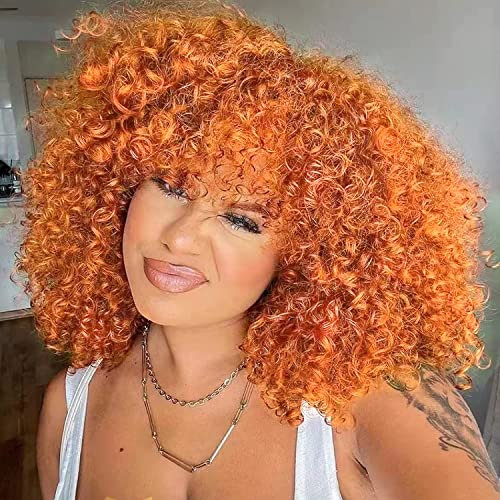 ColourfulPanda Afro Perücke Damen Perücke Lockige Ginger Rot Perücken für Frauen Natürlich Synthetische Haar Kinky Curly Wig mit Pony für Schwarze Damen (Orange kupfer)