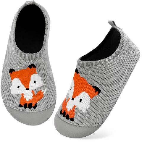 Kyopp Hausschuhe Kinder Junge Mädchen Pantoffeln Atmungsaktive Rutschfest Weich Barfussschuhe für Lauflernschuhe Kleinkinder Schuhe Kindergarten Unisex (Fuchs 30/31EU)