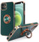 DOGODON Design für iPhone 12 Hülle, Eingebauter 360 ° drehbarer Ringhalter Magnetischer Kickstand Weiches Silikon Ultra Slim Edge Plating Schutzhülle 2020 6,1 Zoll (Dunkelgrün)