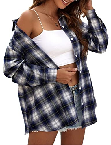 Zontroldy Chemises en flanelle à carreaux pour femme, surdimensionnées
