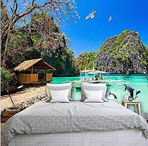 GHASOO Custom Size Wallpaper 3D Photo Wallpaper Kids Mural Livingroom Mountain Beach Hut Scenery Painting Tv Background Wallpaper for Wall 3D for Office Bedroom Dining Room Wall Photos 157X 110