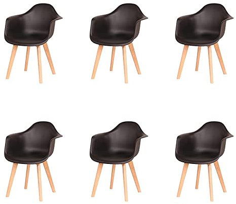 HJhomeheart Esszimmerstühle mit Armlehnen, 6er-Set, Moderne Design-Sessel, Beine aus Buchenholz, Skandinavische Küchenstühle (Schwarz)