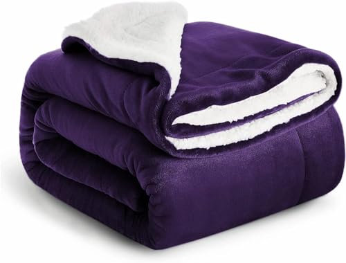 Imperial Rooms Sherpa Fleece Blanket Bed Throws Blankets For Sofas Soft Fluffy Thick Blanket Reversible Microfiber Throw (Purple, Twin/Double (150 x 200 Cm))