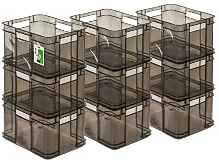 9X Euro Stapelbox 16l - 35 x 27 x 21 cm - Aufbewahrungsbehälter Euro-Box Transparent Stapelkasten Transport Eurobehälter aus PP, Schwarz