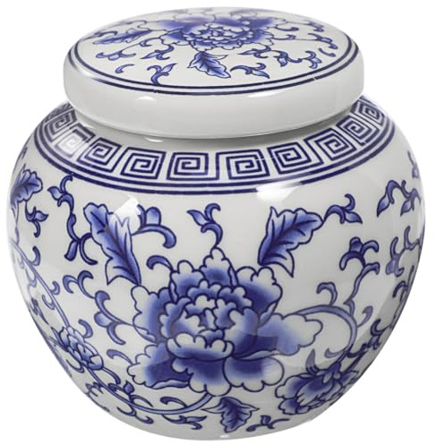NOLITOY Blue Porcelain Storage Tank: Blue and White Ceramic Sealed Jar for Tea Coffee Spices and Kitchen Storage 9x9x9.5cm