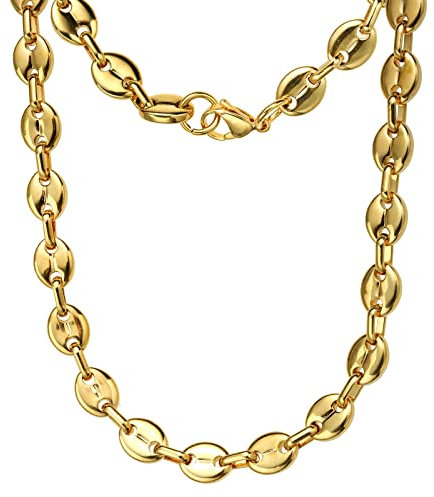 HIJONES Edelstahl Kaffeebohnen Kette Halskette Herren Damen Chunky Hip Hop Gold Halskette 7mm breit 45cm
