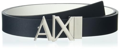 Armani Exchange Men's Essenial, Double face, Metal Logo Plaque Belt, Navy/White, 28
