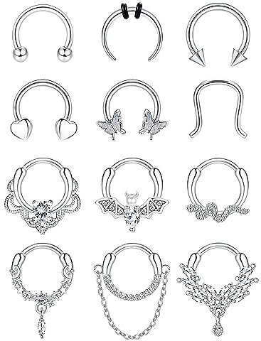 Morfetto 16G Septumringe Chirurgenstahl Kleiner Septumschmuck Septum Piercing Schmuck Süße Schlange Schmetterling Silber Septum Ring Hoop Nasenringe Daith Ohrringe 10MM Silber