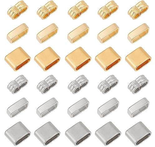 UNICRAFTALE 36 Stück 2 Farben 3 Stile Edelstahl Rechteckig Schiebe Charms Großes Loch Lederschnur Schieber Lose Perlen Armband Verschluss Clips Perlen Verbindungsstück Für Die Schmuckherstellung