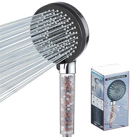 Universal Duschkopf Handbrause Wassersparende und Druckerhöhende Duschbrause, mit 3-Lagen-Filtration Mineralsteinen und 5 Modi Duschkopf, Regendusche für Badezimmer