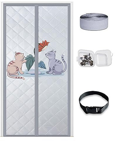 DarkSwan Anpassbarer magnetischer, wärmeisolierter Türvorhang, verbesserte Türabdeckung aus dickem Thermostoff, schalldichte Türabdeckung, Dachbodentür Isolierungsabdeckung,Gray cat