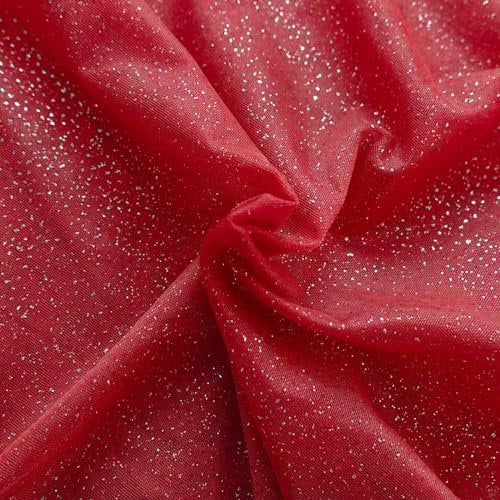 Tüll mit Glitzer Kostümstoff Fasching Royal Tüll 1 x 1,5 m Meterware Farbwahl, Farbe:016 - rot/silber